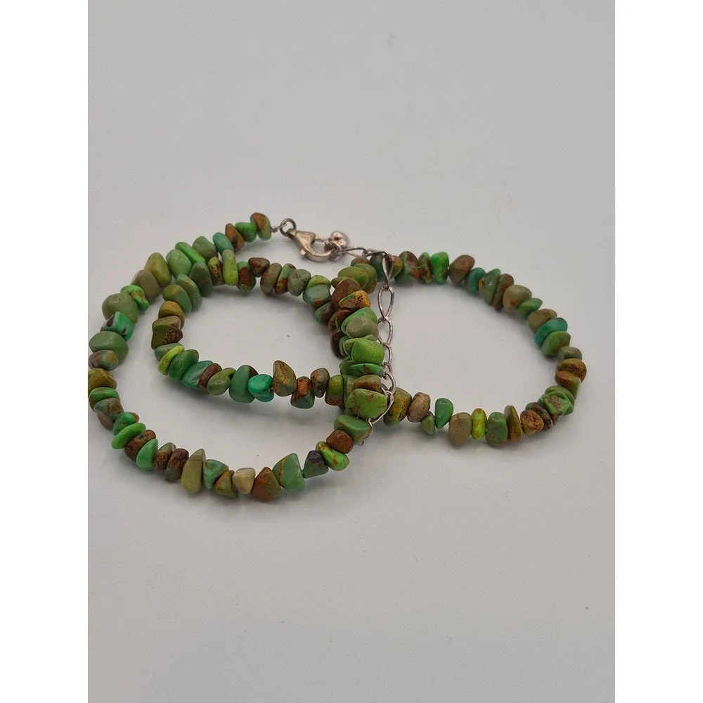 Turquoise Chip Necklace Green Sterling Silver 925 Adjustable Boho Southwestern
